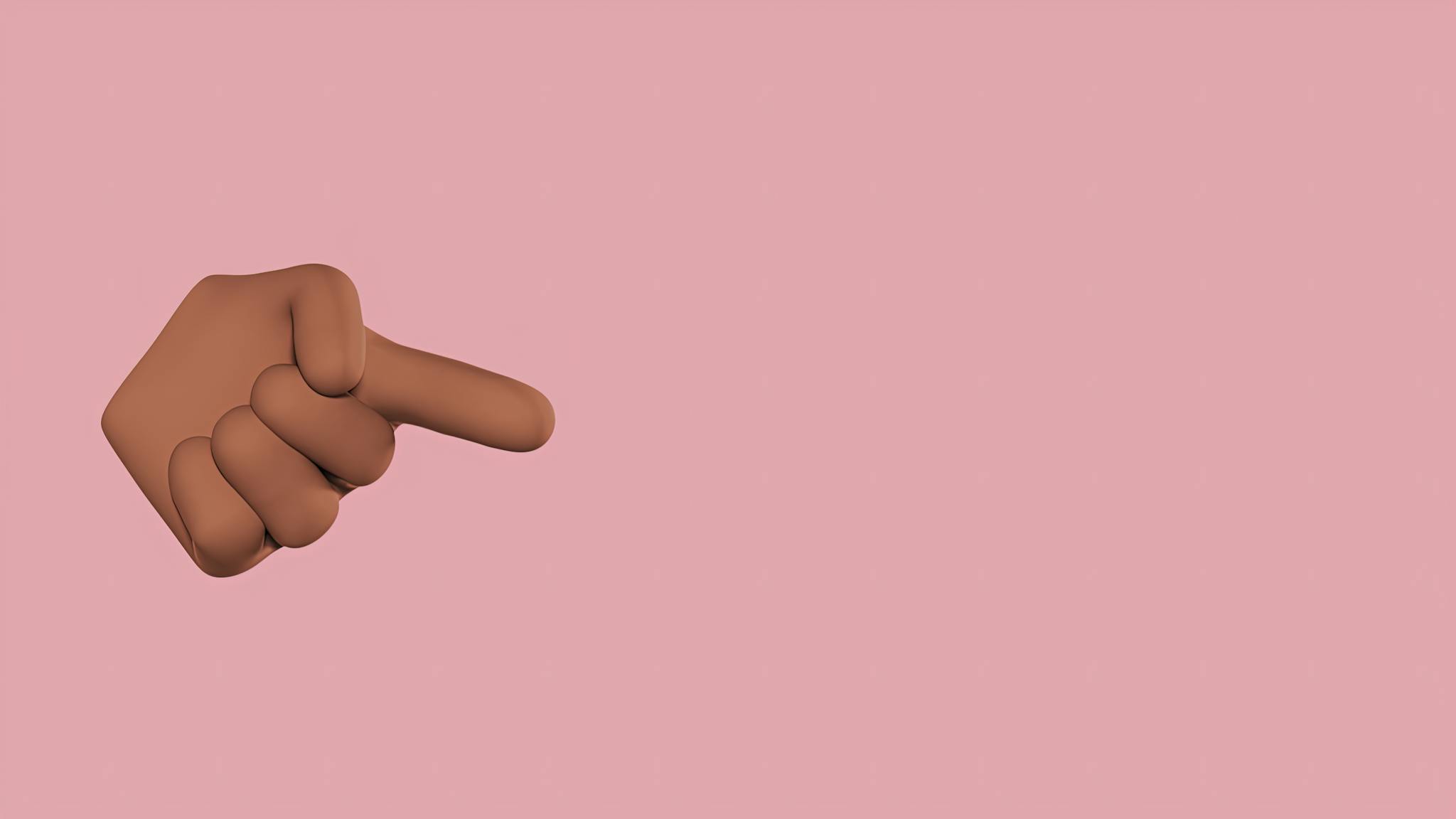 3D digital illustration of a pointing finger on a soft pink background.